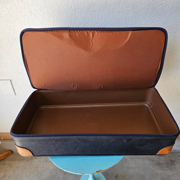 Bric's Luggage Genuine Leather Italy Pebbled Navy Blue Duffle Bag Hard Base 22" - Picture 13 of 14